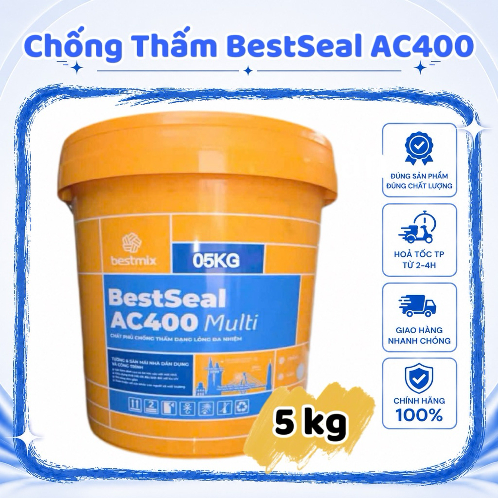 Chống Thấm  BESTSEAL AC400 Màu Xám ( Thùng  5Kg )chuyên dùng chống Thấm ,quét trực tiếp ,sàn sân thư