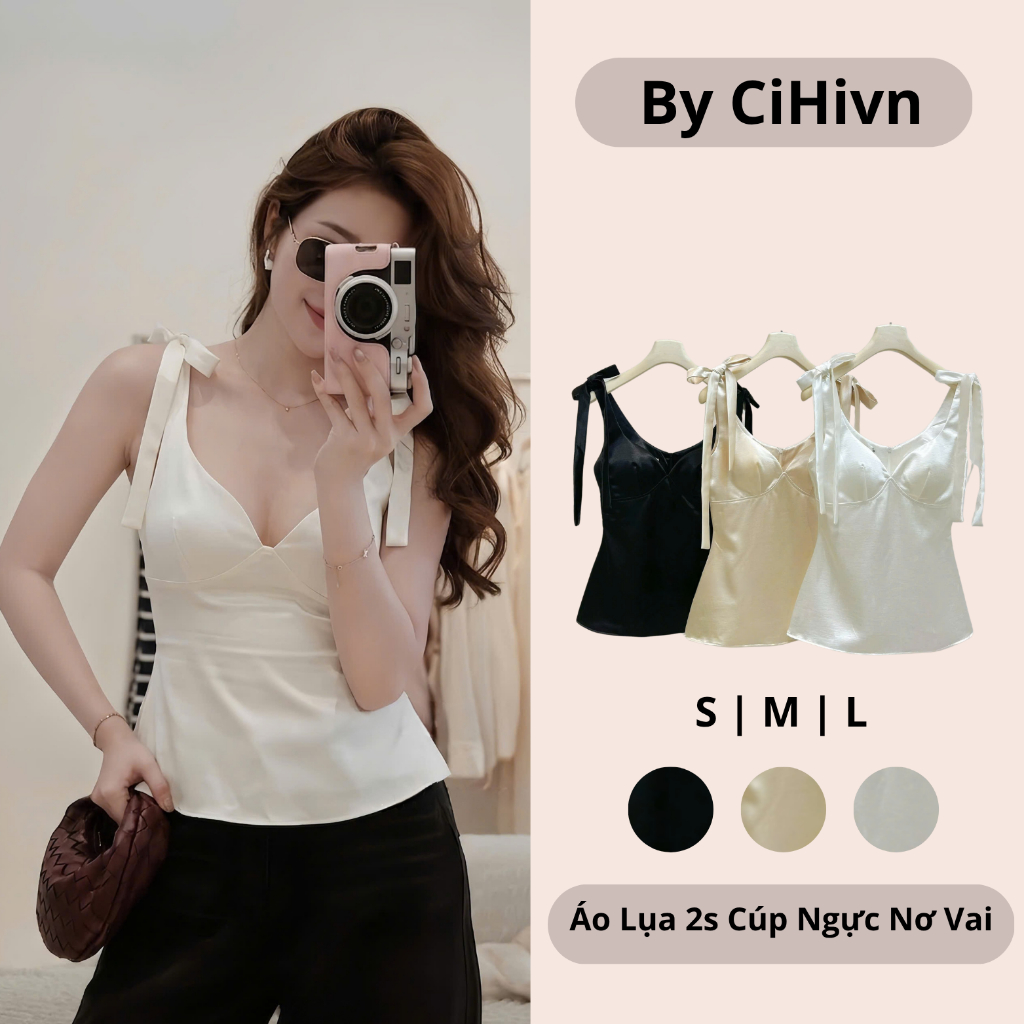 CiHivn - Áo 2 Dây Lụa Nữ Buộc Nơ Vai Cổ Tim Sang Chảnh Ôm Dáng Tiểu Thư Nhẹ Nhàng Đi Chơi Đi Tiệc