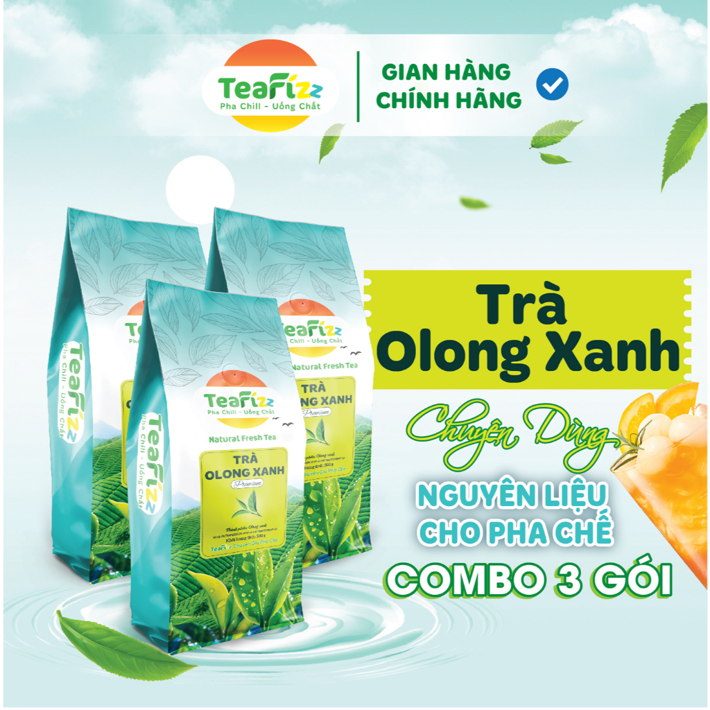 Combo 3 Gói Trà Olong Xanh Cao Cấp TeaFizz 1500g - Pha Olong Long Nhãn, Olong Sữa