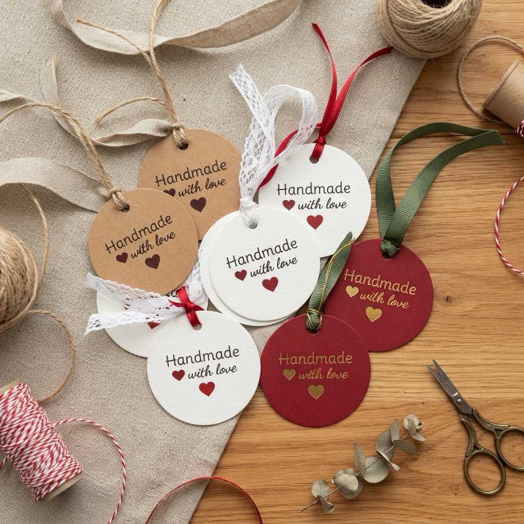 Tag Treo Giấy 180G Hình Tròn 2-5cm - Tag Handmade Có Lỗ - Giấy Trắng/Kraft/Giấy Mỹ Thuật Đỏ - 7 Kích
