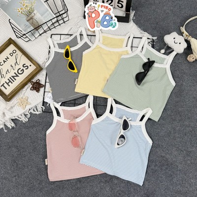 Áo Hai Dây Cho Bé Gái Họa Tiết Kẻ, Mềm Mát- SIMEEFA-Pibo Store-HDK02