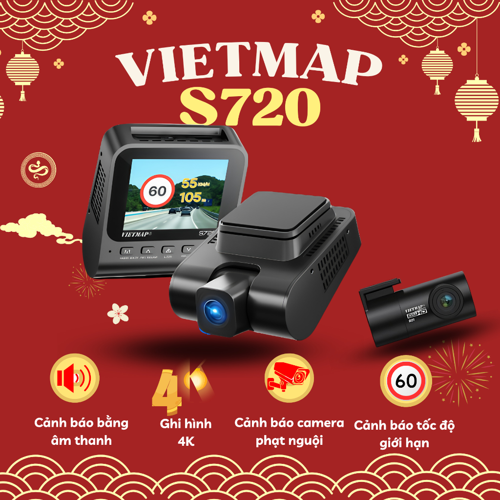 CAMERA HÀNH TRÌNH VIETMAP S720 [TẶNG VIETMAP LIVE] , CẢNH BÁO GIAO THÔNG VĨNH VIỄN, GHI HÌNH 4K