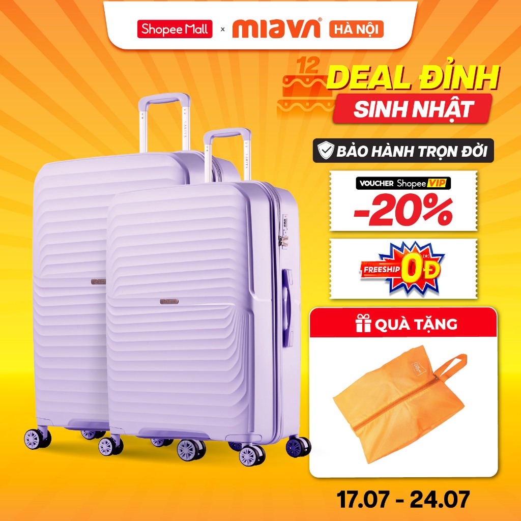 Combo 2 Vali Kéo MIA Du Lịch MIYO - Size 20/24 Inch, Nhựa PP Bền Bỉ, Hạn Chế Bể Vỡ, Khoá Số