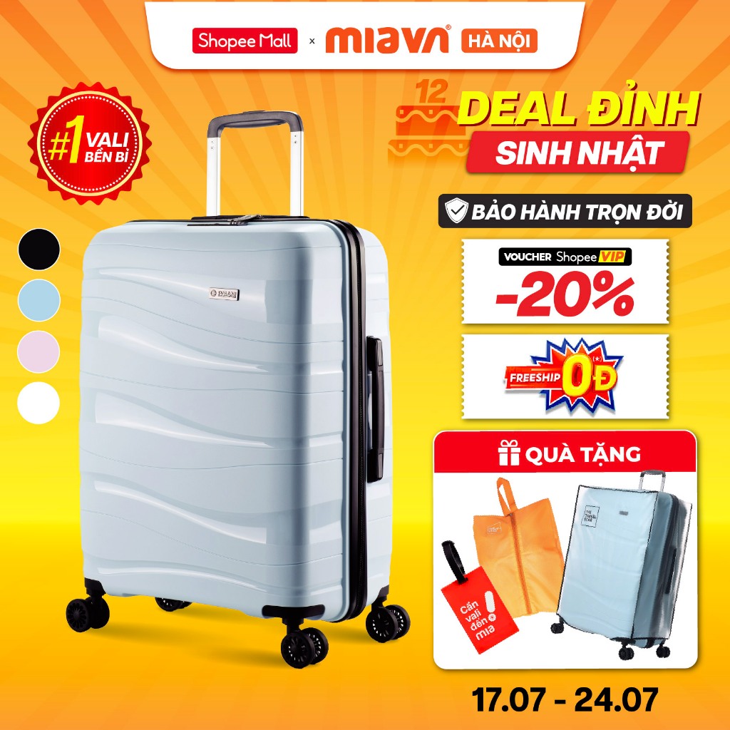 [✨BEST SELLER] Vali Kéo MIA Du Lịch Pisani LANI Size 20/24/28 Inch, Nhựa PP Dẻo Siêu Bền, Khóa TSA, 