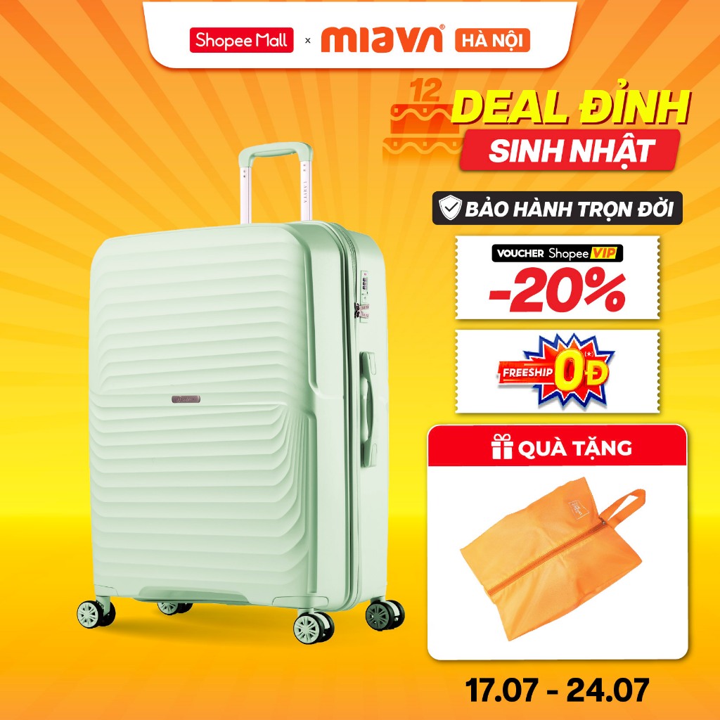 Vali Kéo MIA Du Lịch MIYO - Size 20/24 Inch, Nhựa PP Bền Bỉ, Hạn Chế Bể Vỡ,Khóa số, Bảo Hành Trọn Đờ