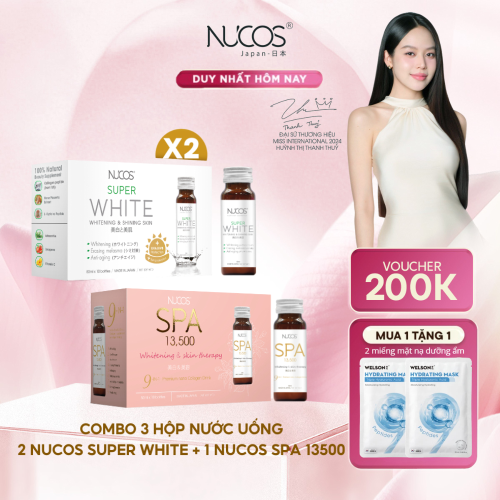 TPBVSK Combo Hỗ Trợ Chống Lão Hoá Nước Uống Collagen Nucos Spa 13500 1hộp và Nucos Super White 2hộp