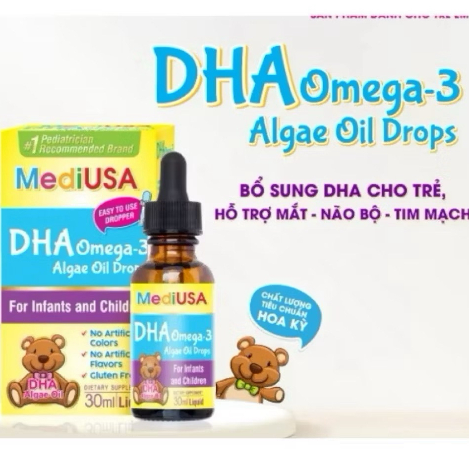 MediUSA DHA OMEGA-3 ALGAE OIL DROPS (hộp 30 ml) bổ sung DHA nhỏ giọt .hỗ trợ trẻ phát triển trí não,