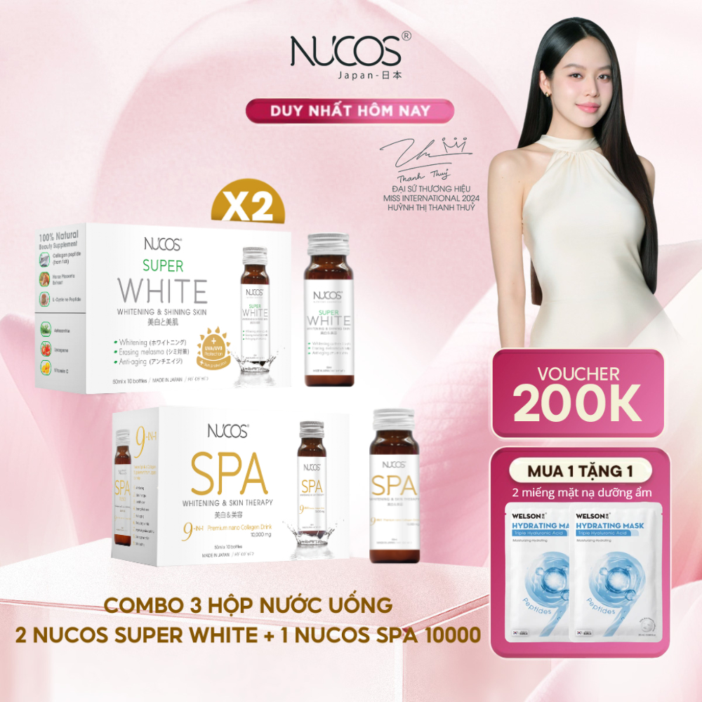 TPBVSK Combo Hỗ Trợ Chống Lão Hoá Nước Uống Collagen Nucos Spa 10000 1hộp và Nucos Super White 2hộp