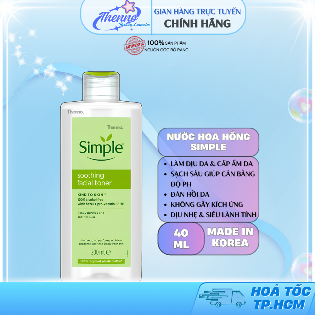 Toner Nước Hoa Hồng Simple Soothing Facial Skind To Skin Dành Cho Da Nhạy Cảm 200ml