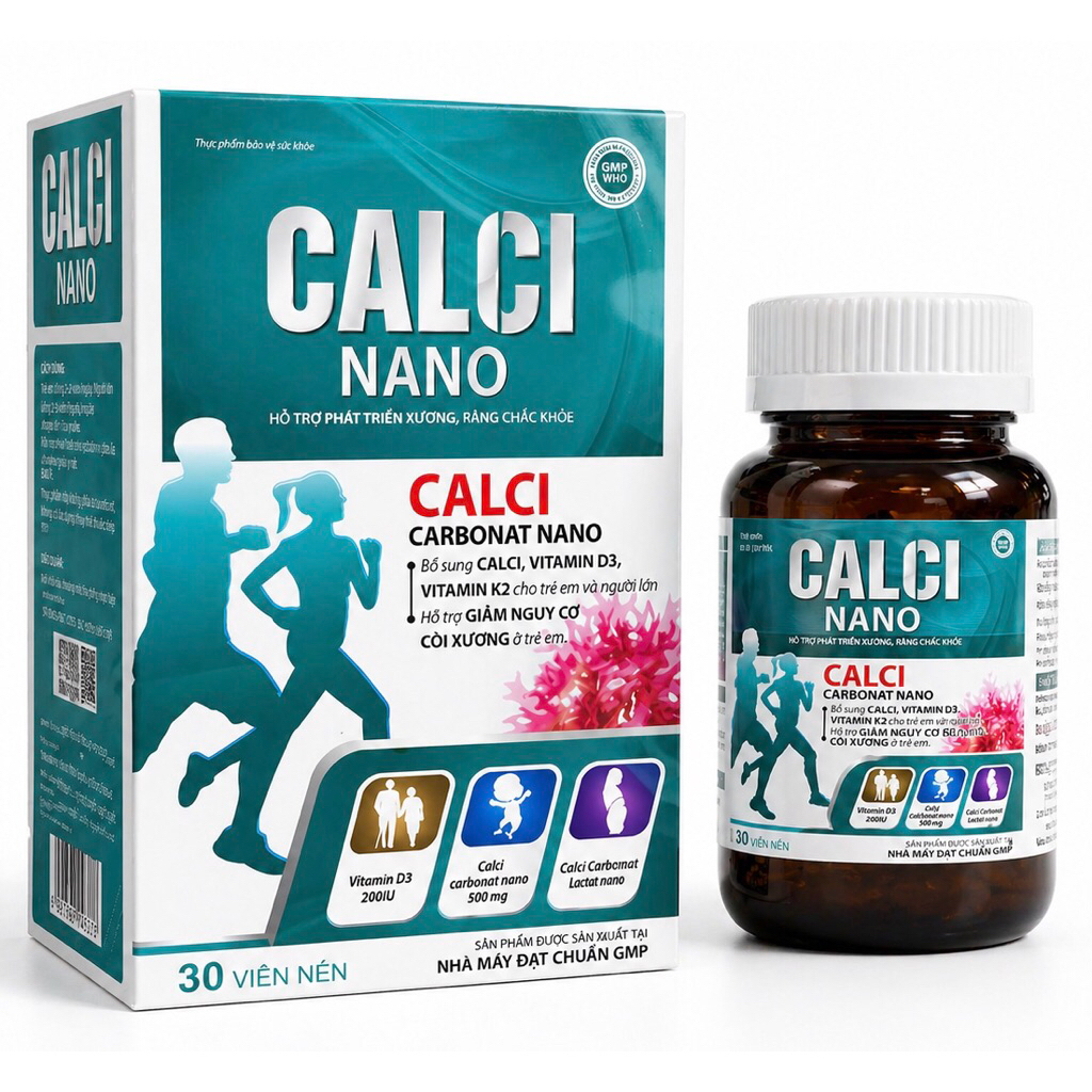 Viên uống Calci Nano TH Pharma (Chai 30 viên) hỗ trợ giảm nguy cơ còi xương ở trẻ em và loãng xương 