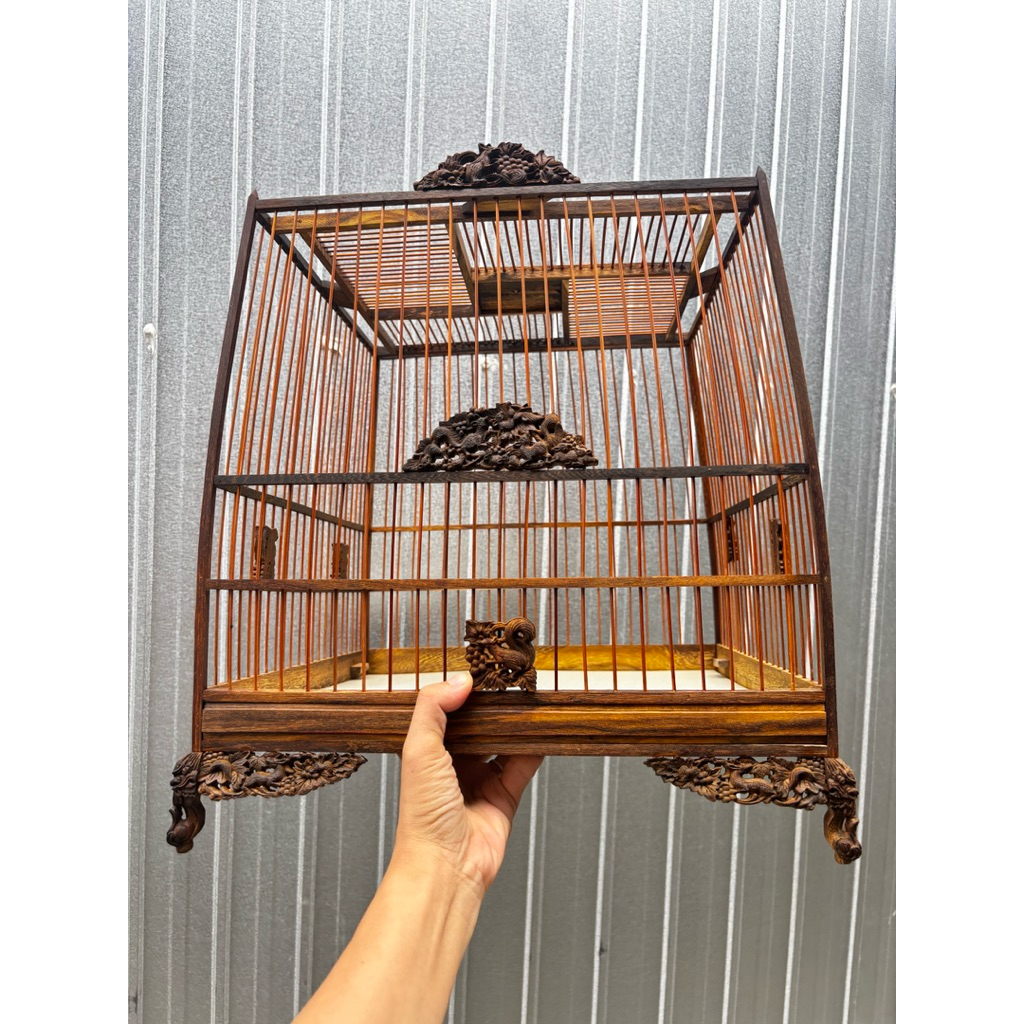 LỒNG RÁP SẲN :lồng chim chào mào vuông thái chạm gỗ muồng