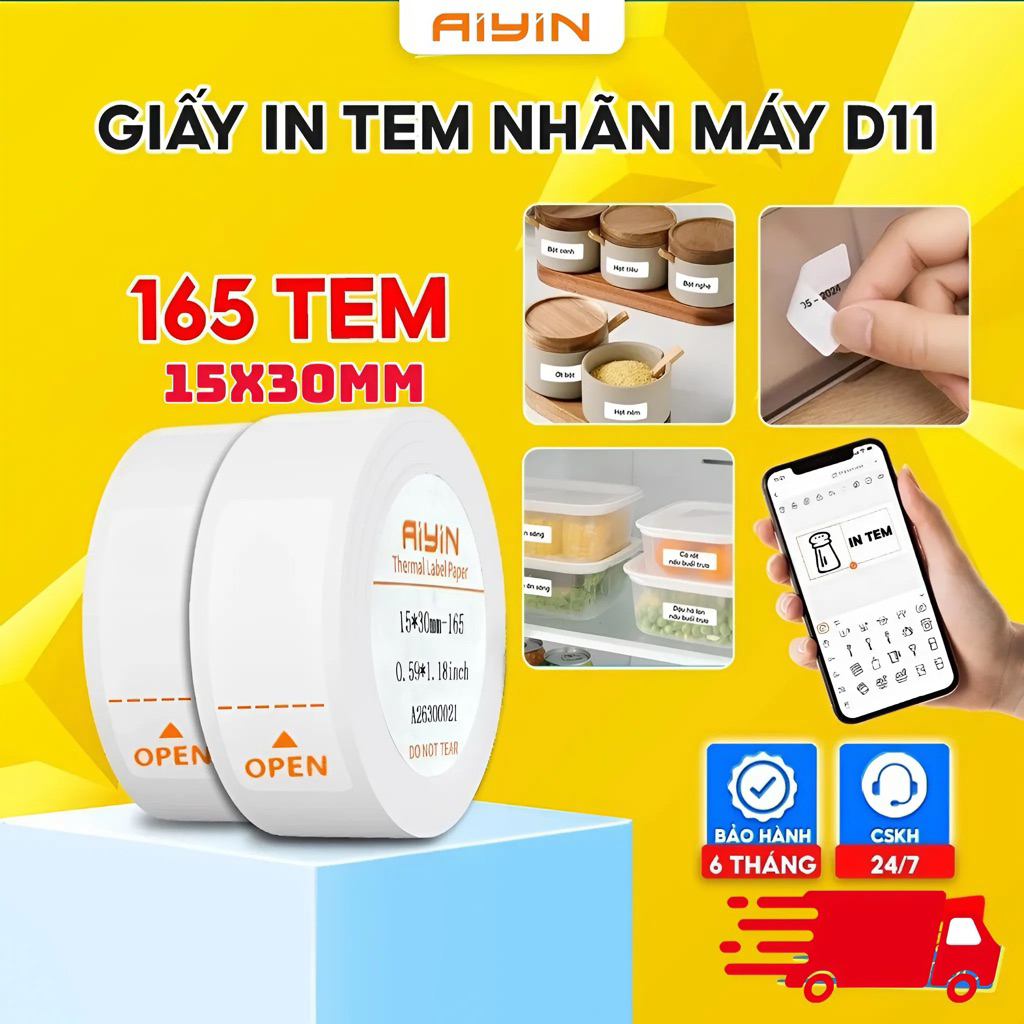 Giấy in tem nhãn D11 kích thước 15x30mm dùng cho máy in PikDik Aiyin D11, D11 pro, D11s Tem chống nư