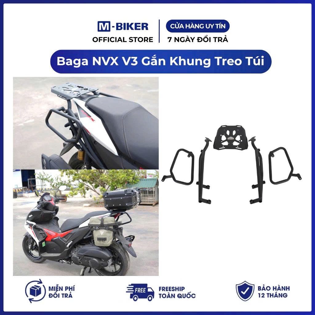 Baga NVX V3 Gắn Khung Túi, baga nvx v3 gắn khung treo túi 2 bên | M-Biker