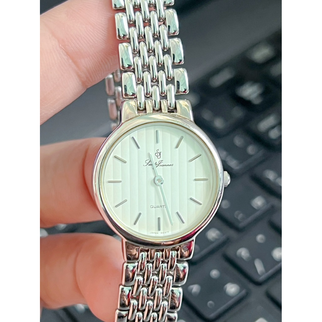 Đồng hồ nữ hiệu máy pin 2hand - Santo Joannes, mặt hơi ố - size mặt 24mm, size tay ~ 16cm