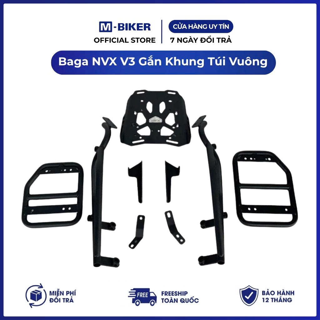 Baga NVX V3 Gắn Khung Túi Vuông, baga nvx v3 gắn khung treo bình xăng | M-Biker