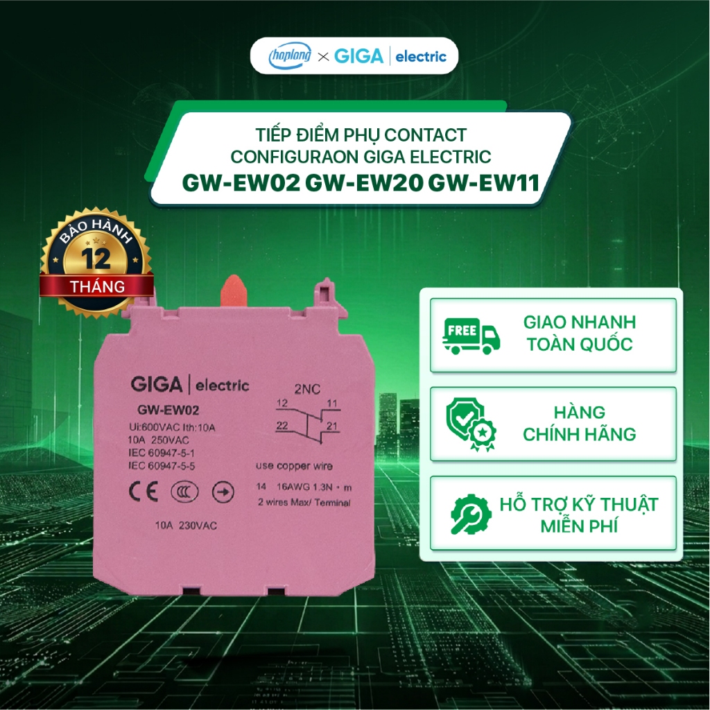Tiếp điểm phụ Contact Configuraon Giga Electric GW-EW02 GW-EW20 GW-EW11