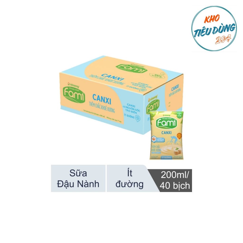 [1 Thùng] Sữa Fami Canxi Ít Đường Bịch 200Ml40 Bịch (Xanh Da Trời)_30523