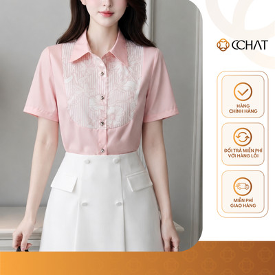 Áo Sơ Mi Nữ 𝐂𝐂𝐇𝐀𝐓 Dáng Suông Kiểu Cloud In Họa Tiết Trang Trí Chất Liệu Cao Cấp 16FNT2133ST