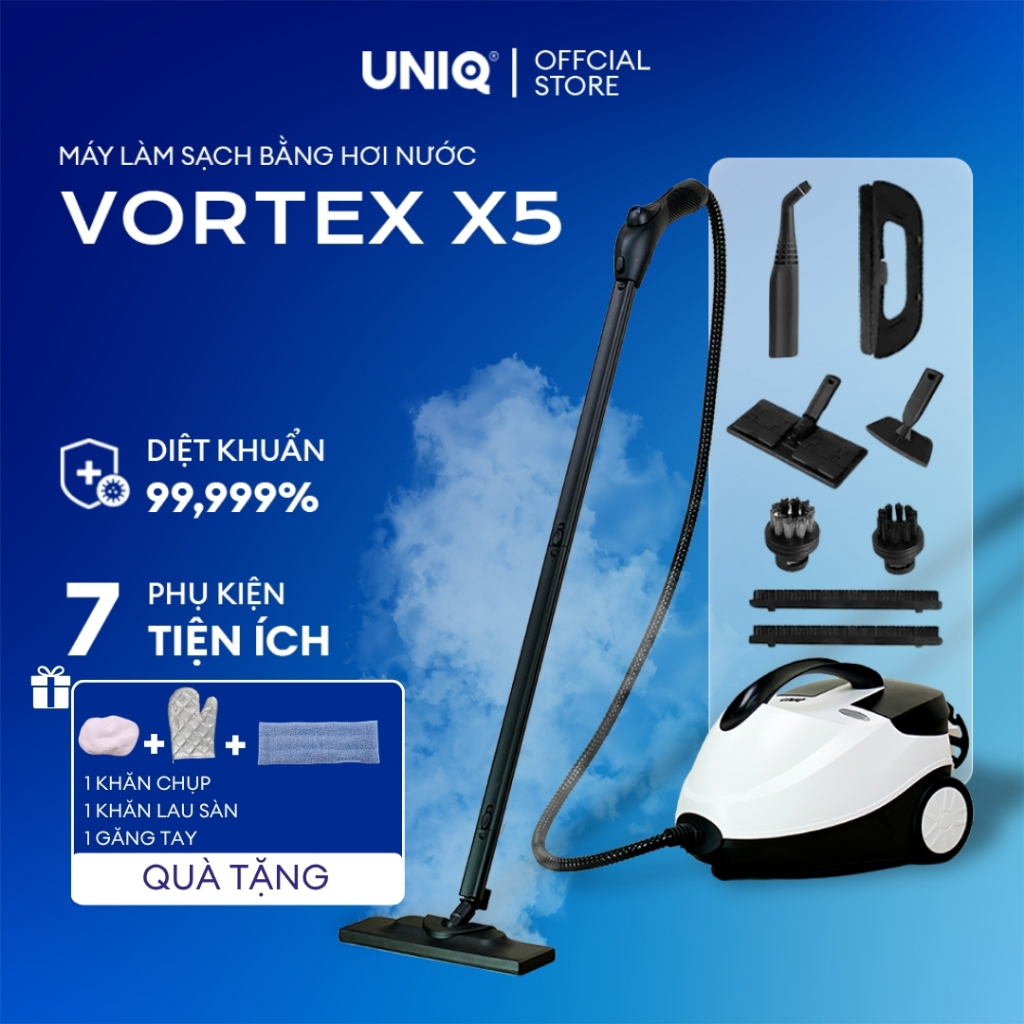 Máy vệ sinh hơi nước nóng UNIQ Vortex X5 2000W 1.5L xịt rửa lau nhà đa năng khử trùng diệt khuẩn nội