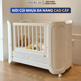 (Tặng Đệm) Nôi Cũi, Giường Little Kicks Cho Bé, Giường Ngủ Đa Năng Nhựa Cao Cấp An Toàn Cho Bé Sơ Sinh