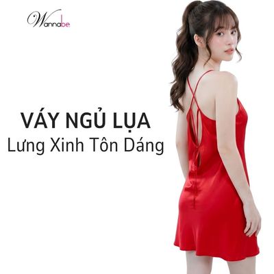 Váy ngủ lụa WANNABE đầm ngủ nữ lưng cut-out cột nơ hình thoi bắt mắt khoe lưng trần xinh đẹp DNS61