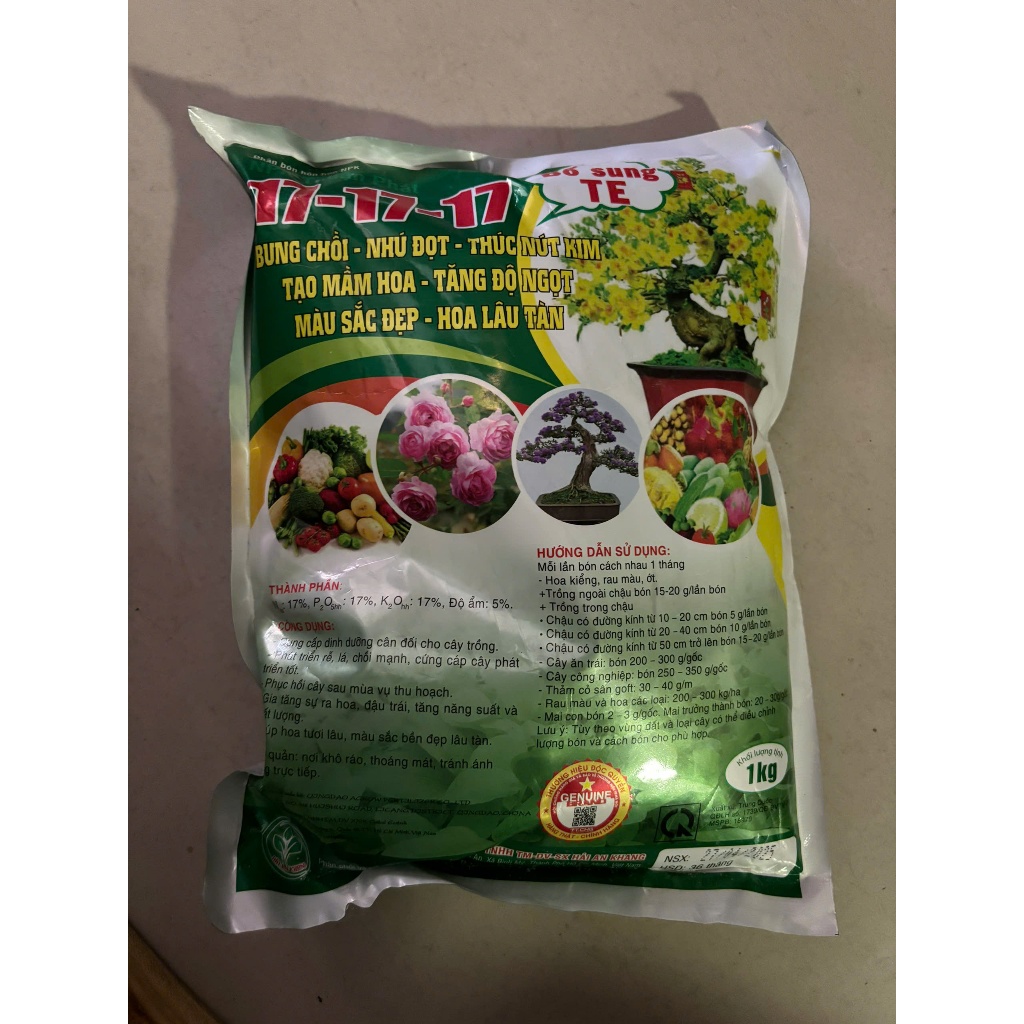 Phân NPK 17-17-17 TE túi 1kg
