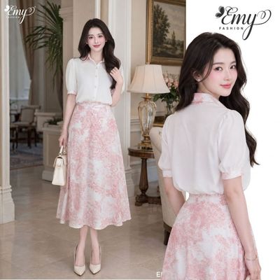 Set Váy Áo Thiết Kế EMY Thời Trang Cao Cấp EM9570 Vải Lụa Thanh Lịch Nữ Tính