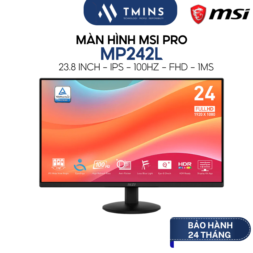 Màn Hình MSI PRO MP242L (23.8 inch - IPS - 100Hz - FHD - 1ms) - Hàng chính hãng