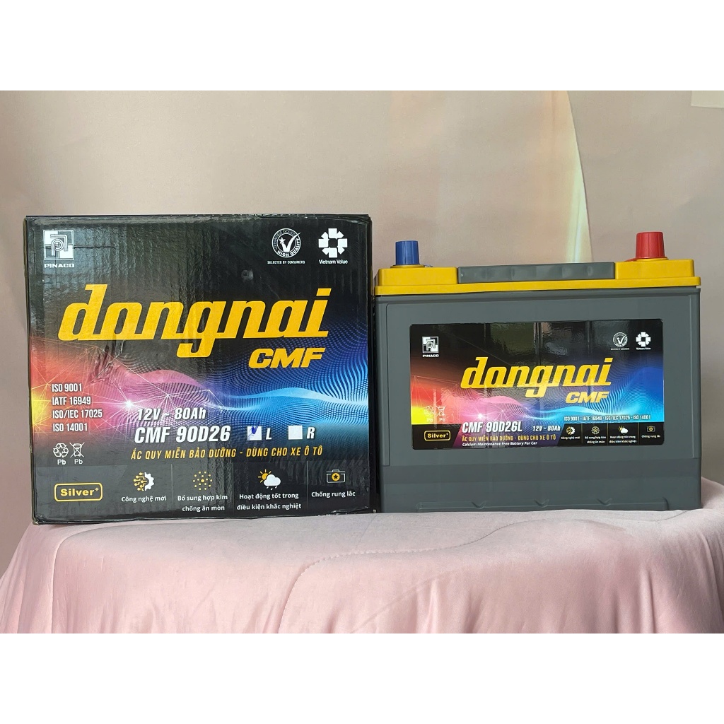 Ắc Quy Đồng Nai CMF 90D26L/R 12V 80Ah Khô Miễn Bảo Dưỡng Chính Hãng PINACO