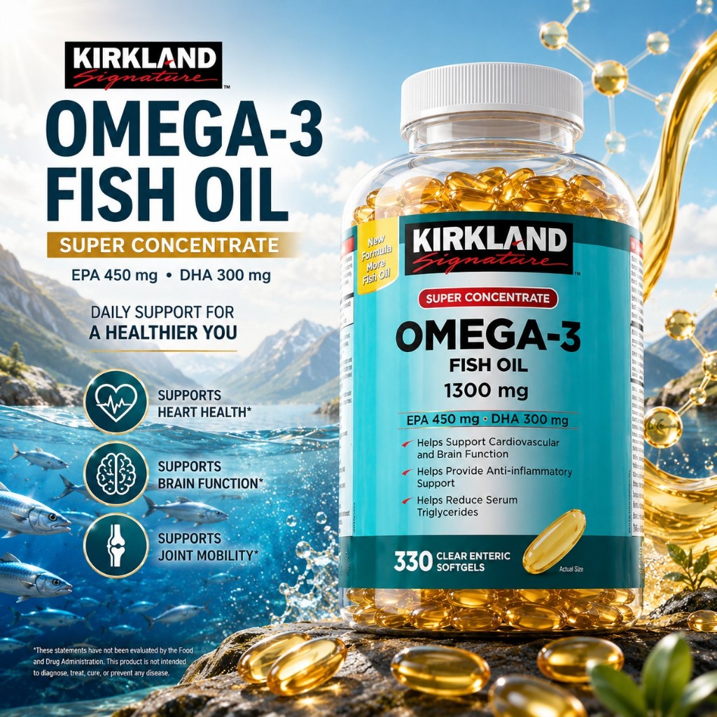 [CHÍNH HÃNG] Viên uống dầu cá bổ sung Omega-3 cho Tim mạch, Thị lực & Não bộ Kirkland Signature Fish