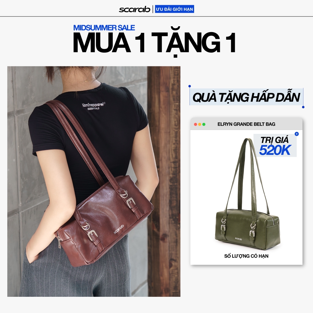 Túi Đeo Vai Da PVC, Túi Xách Thời Trang Scarab Elryn Belt Grande Leather Shoulder Bag