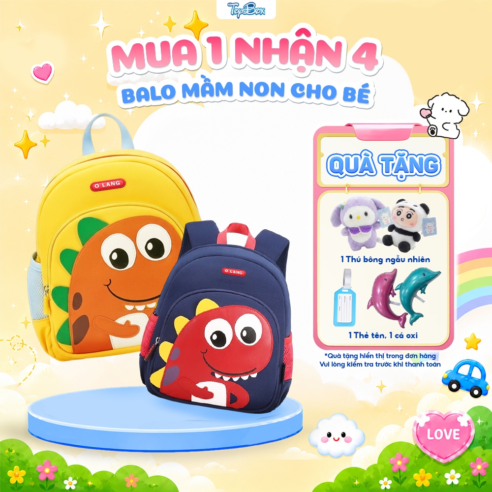 Balo Khủng Long Mầm Non Cho Bé Trai Bé Gái 1-5 Tuổi, Cặp Đi Học Mẫu Giáo Nhiều Ngăn Tiện Lợi