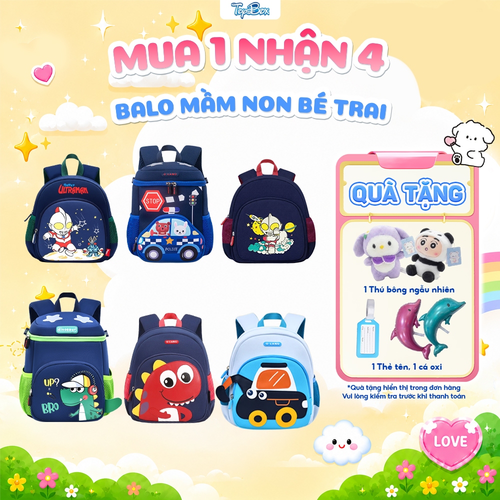 Balo Mầm Non Cho Bé Trai 1-6 Tuổi, Cặp Đi Học Mẫu Giáo Nắp Trên Form Đứng Siêu Nhẹ