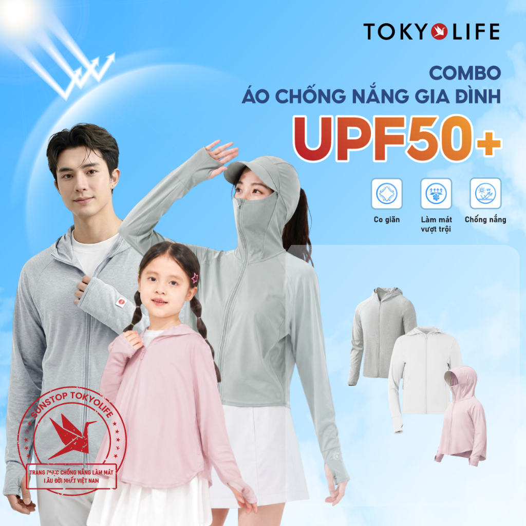 Combo Áo chống nắng Sunstop cho gia đình TOKYOLIFE thoáng khí có mũ rộng vành