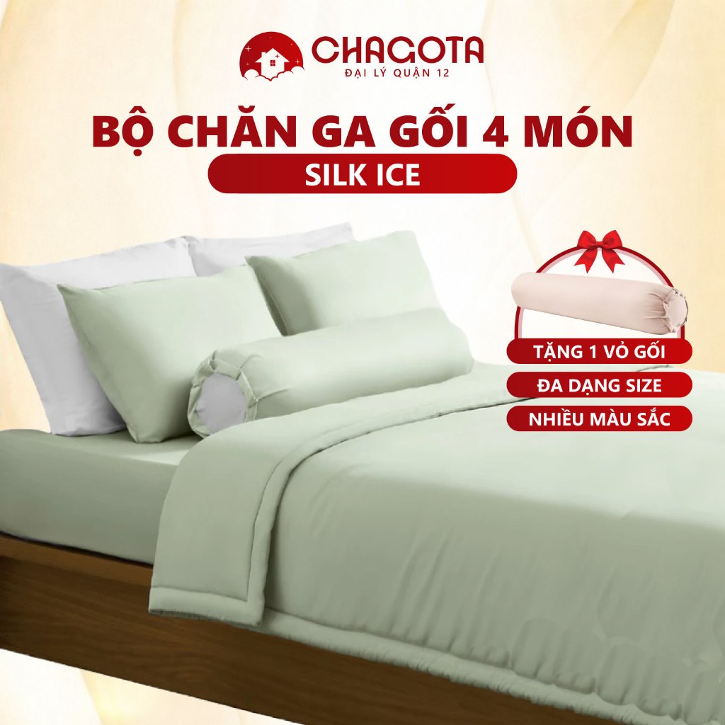 Bộ Chăn Ga Gối Lụa Silk Ice CHAGOTA, Chất Vải Mát Lạnh, Thông Thoáng Mọi Mùa 1mx2m - 2mx2m2