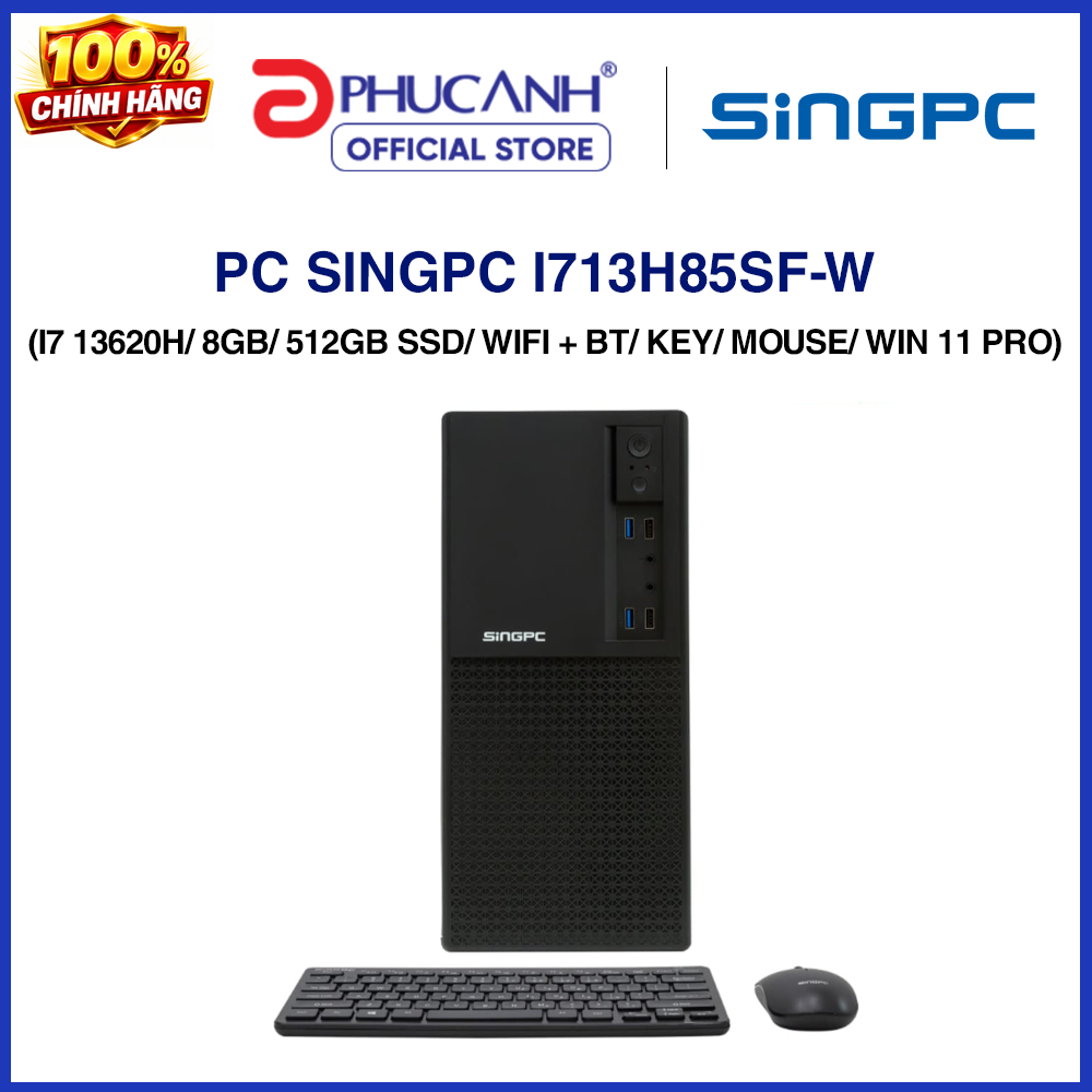 Máy tính để bàn SingPC i713H85SF-W (I7 13620H/ 8GB/ 512GB SSD/ Wifi + BT/ Key/ Mouse/ Win 11 Pro)