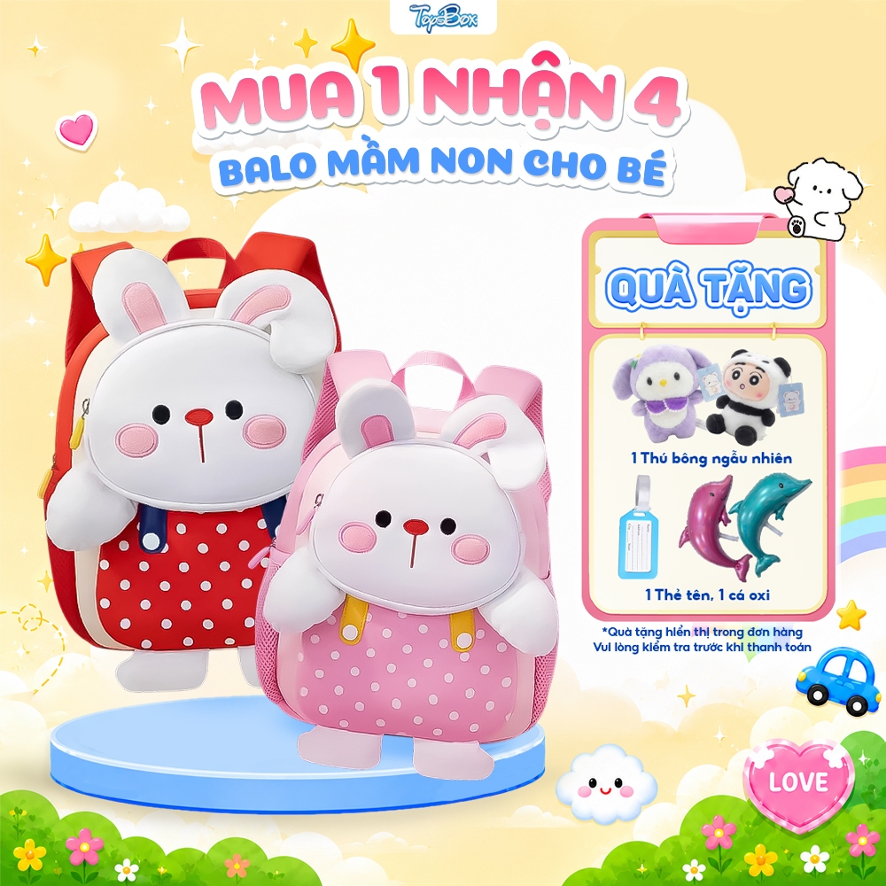 Balo Mầm Non Hình Thỏ 3D Cho Bé Gái 3-6 Tuổi, Balo Đi Học Siêu Nhẹ Chống Thấm  6239
