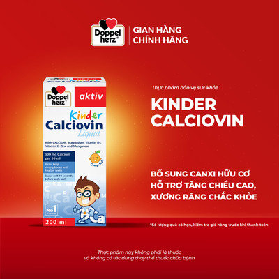 Siro canxi cho bé Doppelherz Kinder Calciovin bổ sung canxi hữu cơ hỗ trợ tăng chiều cao, xương chắc khỏe (Chai 200ml)