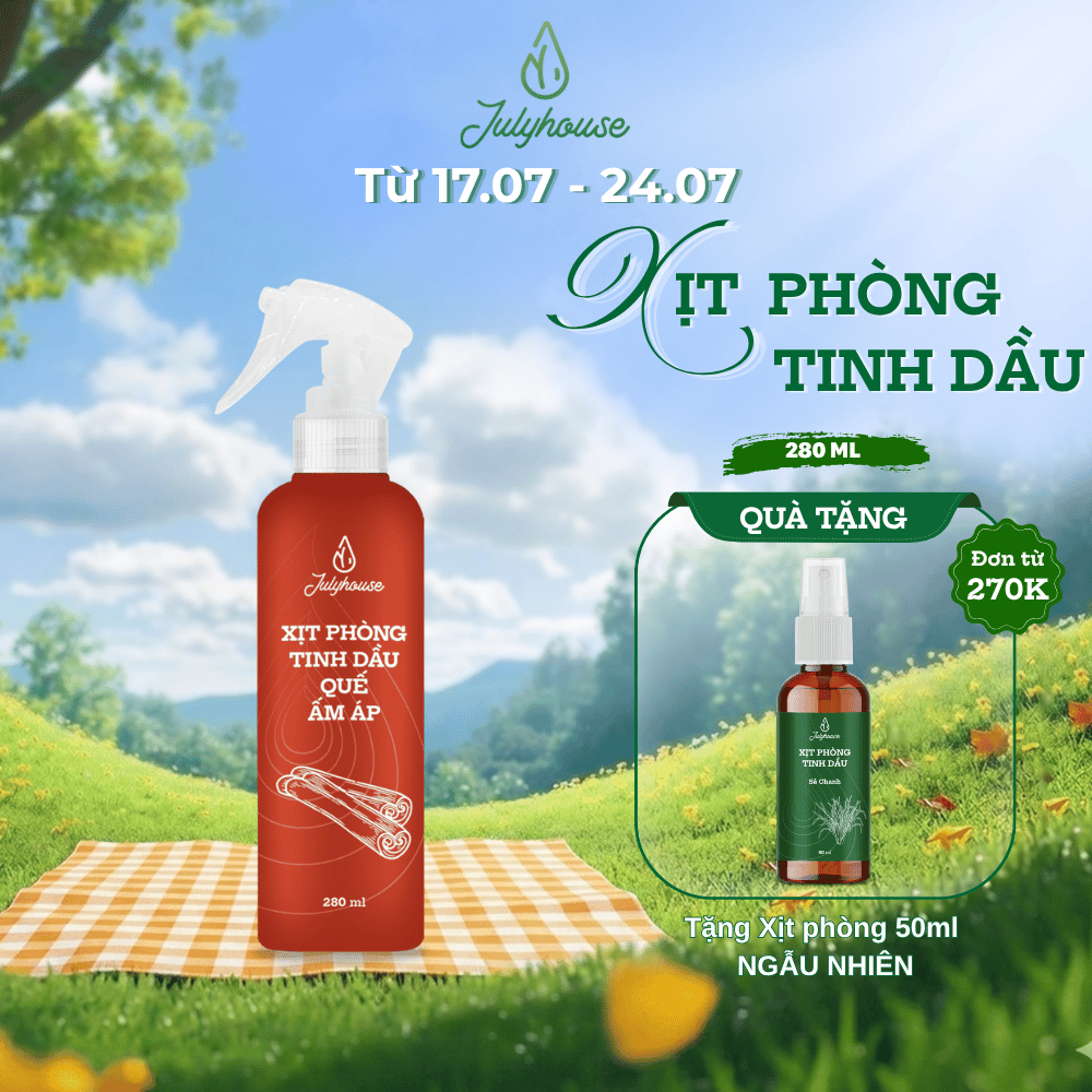 Bình xịt phòng tinh dầu quế JULYHOUSE 280ml hương thơm trầm ấm không gian