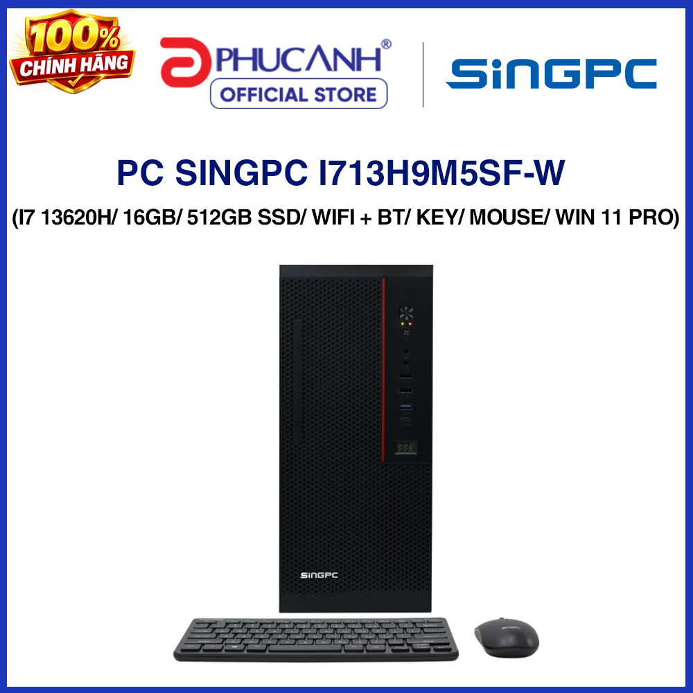 Máy tính để bàn SingPC i713H9M5SF-W (I7 13620H/ 16GB/ 512GB SSD/ Wifi + BT/ Key/ Mouse/ Win 11 Pro)