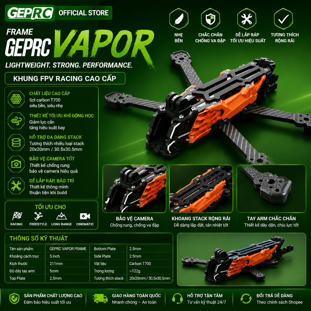 Khung frame GEPRC Vapor D5 | X5 O4 pro 5 inch - chuẩn hãng