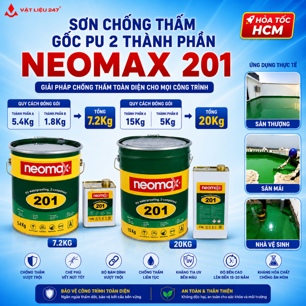 Sơn Chống Thấm Sân Thượng, Mái, Ban Công Gốc  PU 2 Thành Phần - Neomax 201