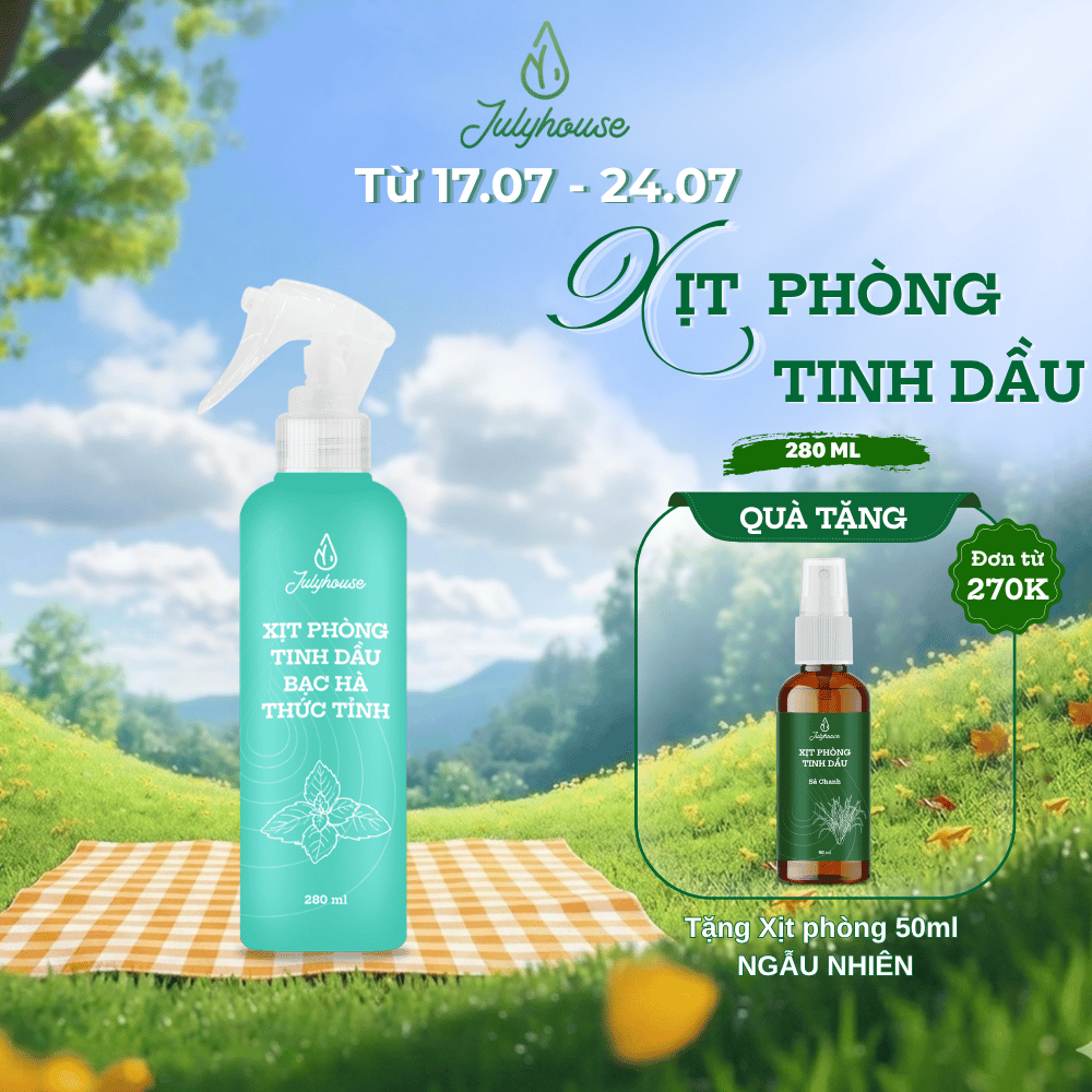 Bình xịt Phòng tinh dầu Bạc hà Thức Tỉnh 280ml JULYHOUSE công dụng khử mùi thơm phòng the mát