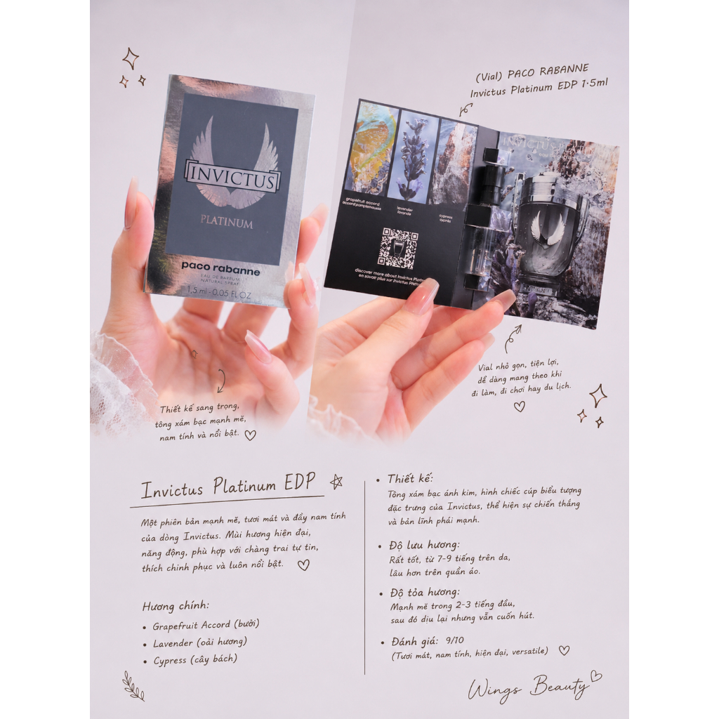 (Vial) PACO RABANNE - Nước hoa nam Invictus Platinum EDP 1.5ml