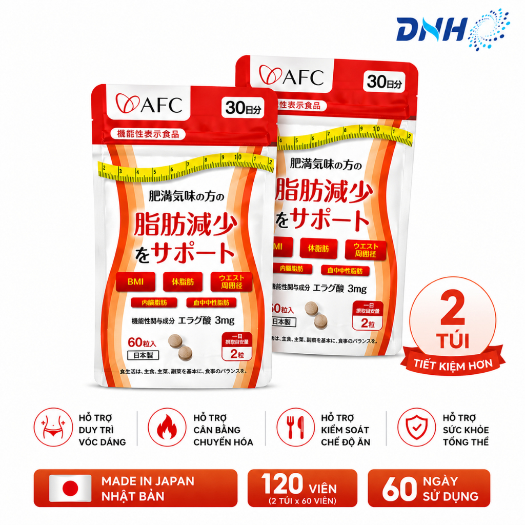 Combo 2 túi Ellagic Acid AFC Nhật Bản – Hỗ Trợ Kiểm Soát Cân Nặng & Giảm Mỡ Lành Mạnh (Túi 60 viên)