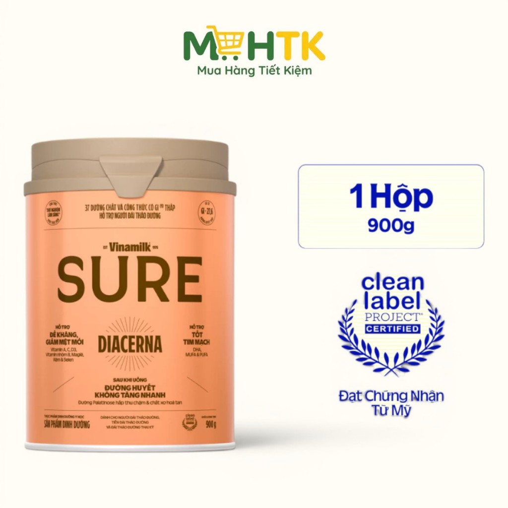 Sữa bột Vinamilk Sure Diecerna mẫu mới cho người tiểu đường 900g