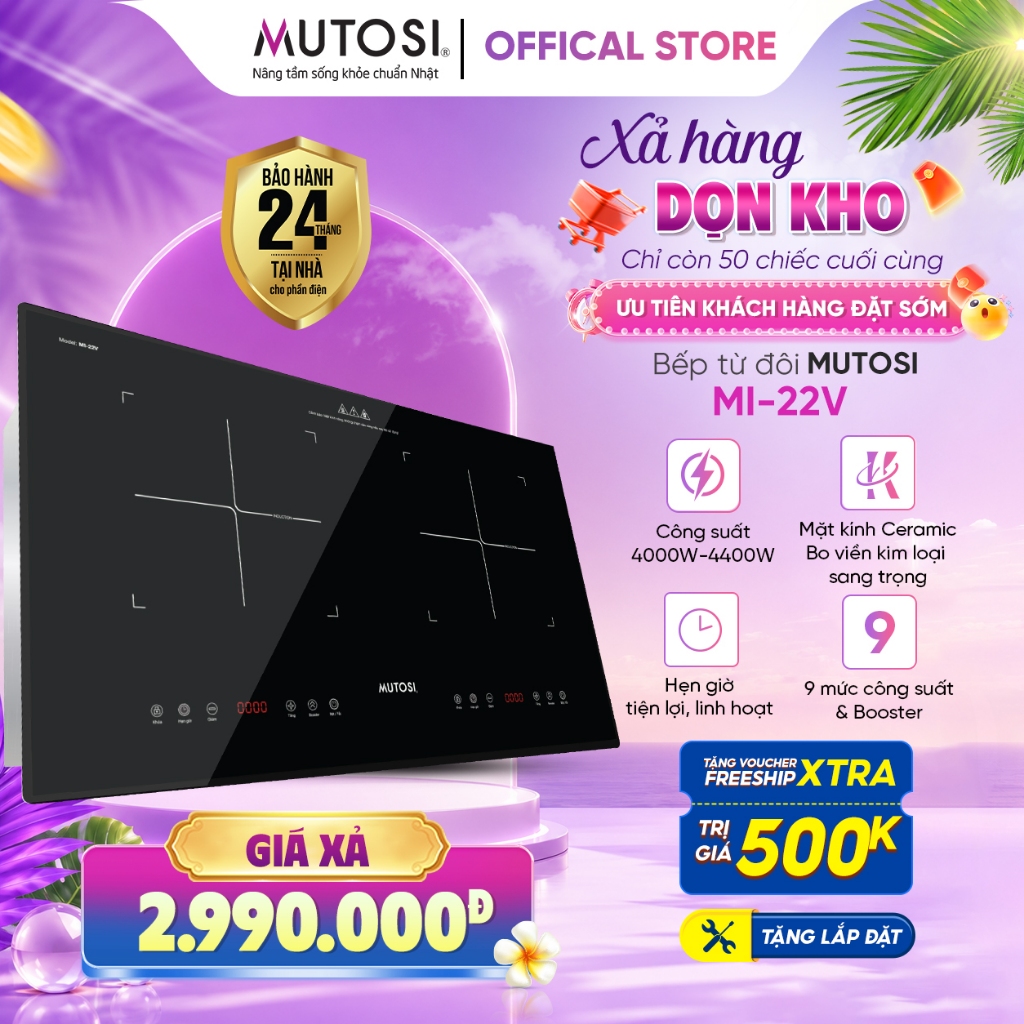 [ XẢ HÀNG DỌN KHO ] Bếp Điện Từ Đôi MUTOSI MI-22V Kính Ceramic Cách Nhiệt, Khóa An Toàn, ...