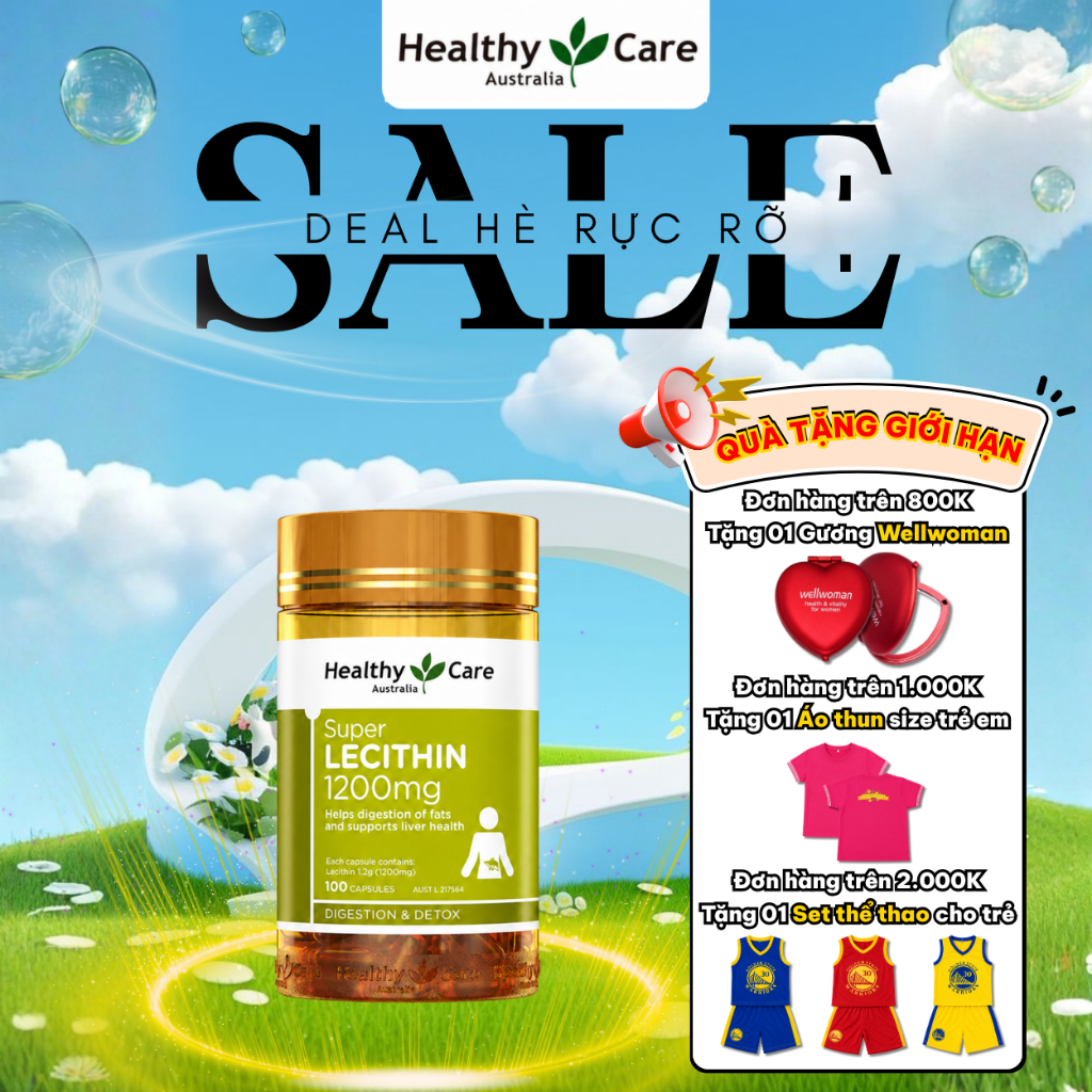 Mầm đậu nành Healthy Care Super Lecithin 1200mg 100 viên đẹp da tăng nội tiết tố nữ tăng vòng một