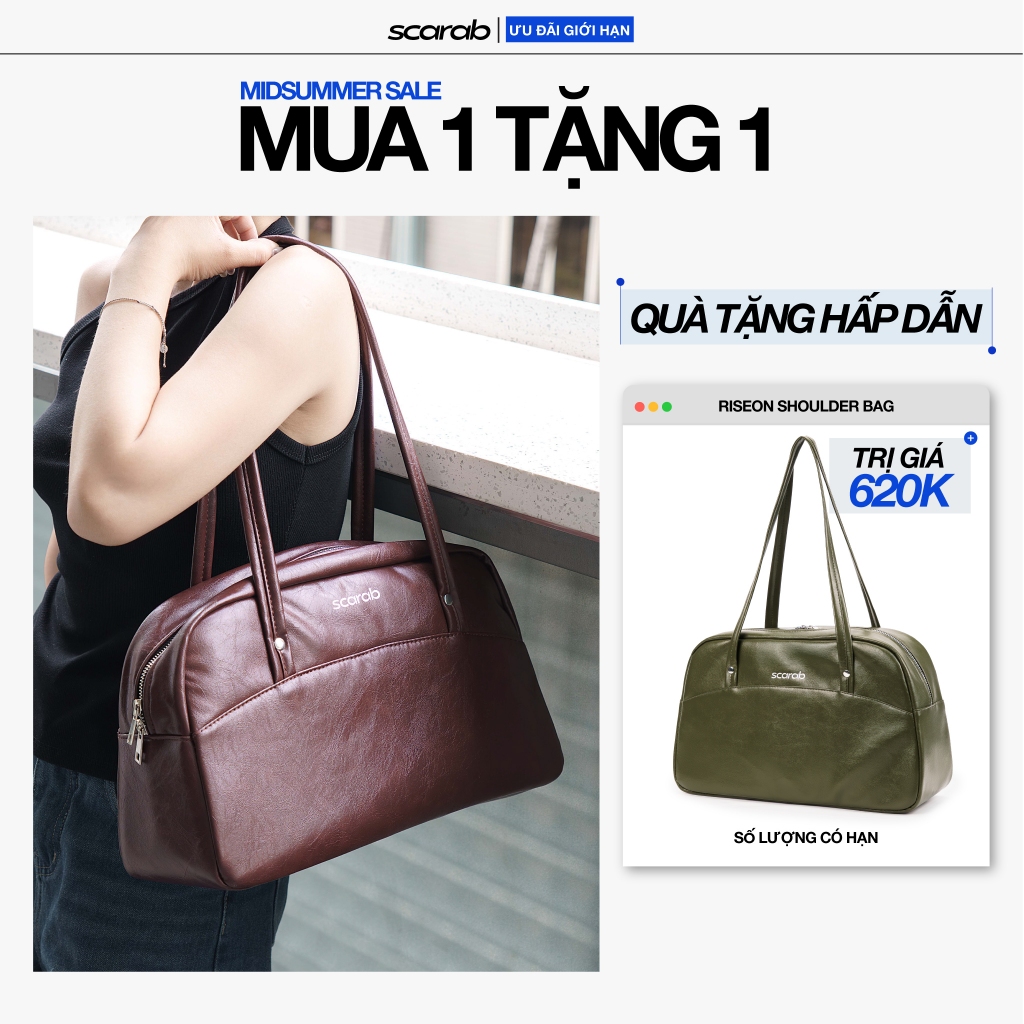 [CÓ SẴN] Túi xách đeo vai SCARAB RISEON MAROON thời trang nam nữ đựng vừa Laptop 13", đồ trang điểm