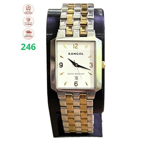 Đồng hồ nam Kangol KGL-050020 Quartz Demi vàng, mặt chữ nhật lịch ngày – Full thép không gỉ